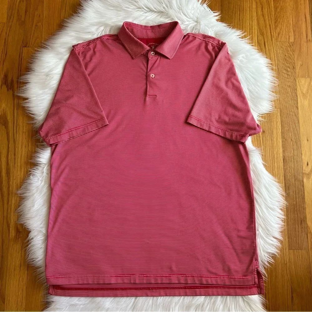 Men’s Red and White Striped Golf Polo Fairway & Greene Tech Size Large